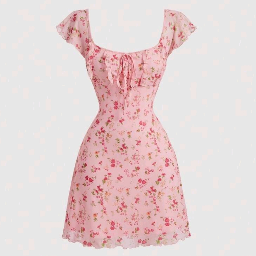 Pink Flutter Sleeve Mini Sundress for Weddings